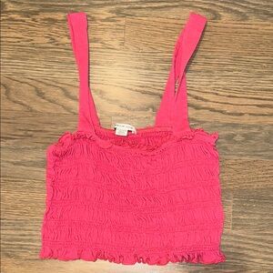 American Eagle Outfitters Fuchsia Smocked Crop Top
